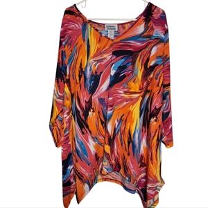 Anthony Richards 4X Bright Colorful Asymmetric Blouse Top Resort Beach Slinky